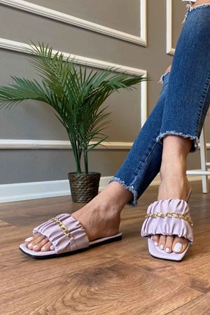 Lenora  Lila Zincir Kemerli Büzmeli   Terlik 