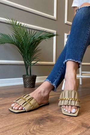 Lenora  Vizon Zincir Kemerli Büzmeli   Terlik  