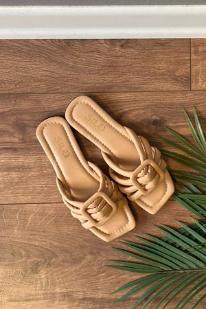 Velma Nude Şerit Kemerli  Kemer Tokalı Detaylı  Terlik 