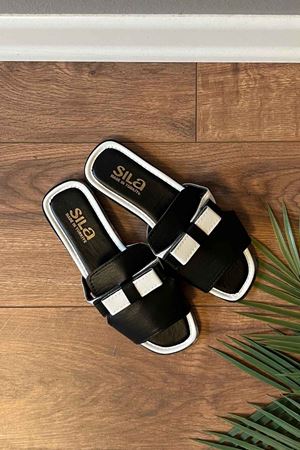 Aristo Beyaz  Renkli Kemerli Tek Bantlı Terlik