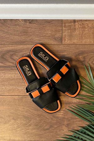 Aristo Turuncu Renkli Kemerli Tek Bantlı Terlik