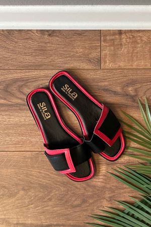 Edison Kırmızı Geçirmeli Tek Bantlı Terlik  