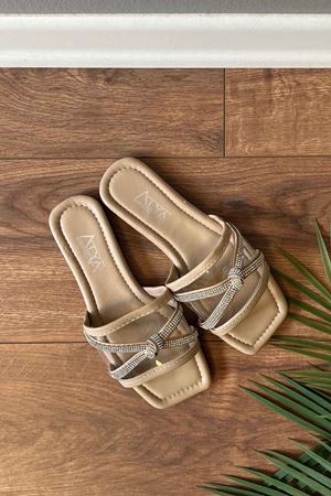 Romero Vizon Çapraz Taş İşleme Düğüm Kemerli Şeffaf Bantlı  Terlik 