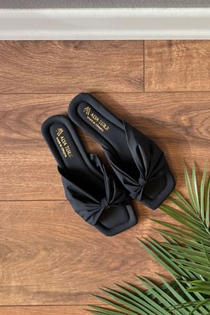 Madrid  Mat Siyah Düğümlü Suni Deri  Terlik  