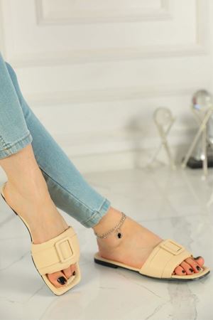 Melody  Bej  Kemer Tokalı Tek Bantlı Terlik  