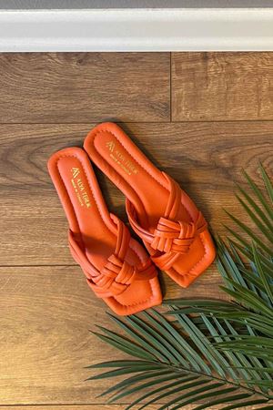 Holmen Turuncu Kalın Çapraz Düğümlü  Terlik 