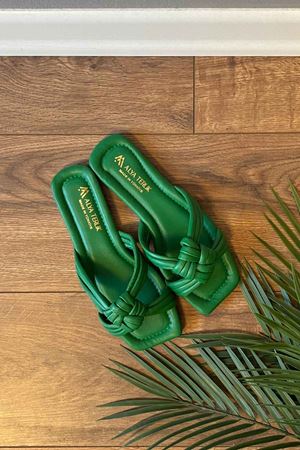 Holmen Yeşil  Kalın Çapraz Düğümlü  Terlik  