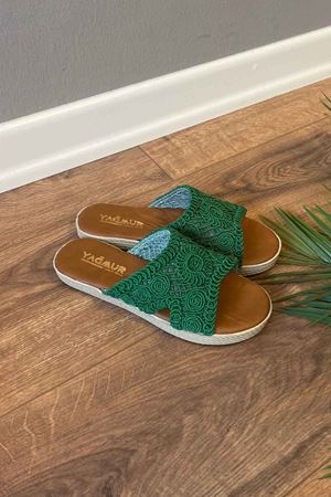 Boris  Yeşil  Çapraz Bantlı  Hasırlı Yumuşak Tabanclı Terlik  