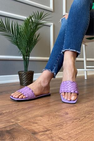 Maya Lila İnce Örgülü  Tek Bantlı Terlik  