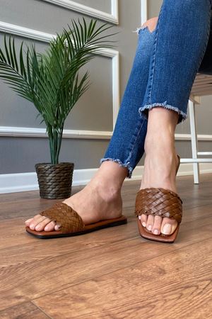 Maya Taba İnce Örgülü  Tek Bantlı Terlik  