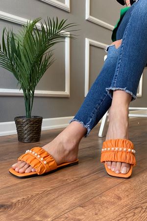 Napoli  Turuncu Zincir Kemerli Büzmeli   Terlik   