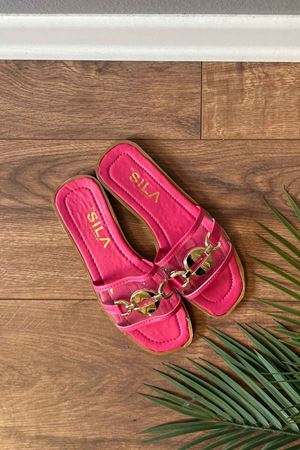 Zetan Fuşya Şeffaf Bantlı Zincir Tokalı Terlik 