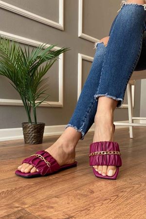 Lenora  Vişne Çürüğü   Zincir Kemerli Büzmeli   Terlik   