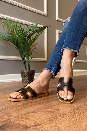 Elanor  Taba Renk Şeritli Kesik Bantlı  Terlik