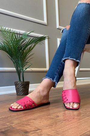 Alison Fuşya Yandan Bağcıklı Suni Deri Terlik  