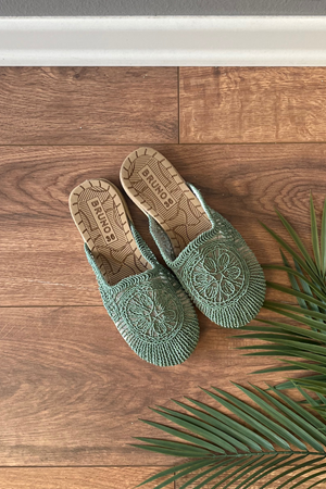 Prag  Mint Yeşili Hasır İşlemeli Önü Kapalı Terlik 
