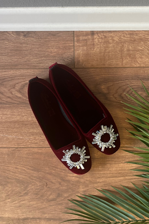 Eprıl  Bordo Yuvarlak  Kristal  Taşlı  Babet 