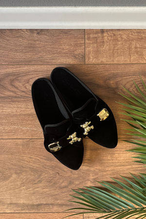 Lemon Siyah Fiyonklu Gold Toka Detaylı Önü Kapalı Ev Terliği  