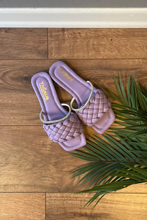  Livas Lila Örgülü Taş İşleme Kemerli  Terlik 