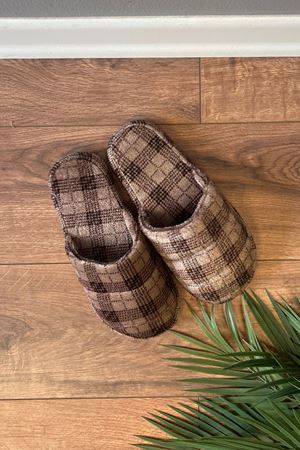 Karlos  Taba Erkek Ekoseli Önü Kapalı Sarma Tabanlı Ev Terliği  