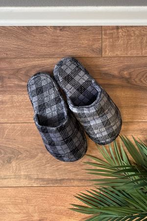 Karlos  Gri Erkek  Ekoseli Önü Kapalı Sarma Tabanlı Ev Terliği   