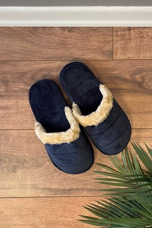 Benjamin Lacivert Erkek  İçi Tüylü Önü Kapalı Sarma Tabanlı Ev Terliği