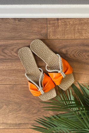 Mirin  Turuncu Taş İşleme  Düğüm Kemerli Terlik 