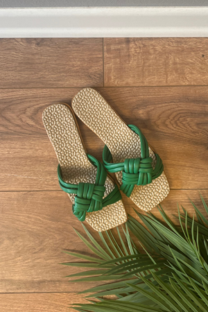 Melon Yeşil Kalın Çapraz Düğümlü Terlik   