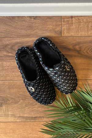 Chester Erkek Lacivert Kare Desenli  Logo Baskılı Önü Kapalı Ev Terliğİ 