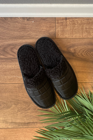 Lebal  Erkek Siyah  Kare Desenli Önü Kapalı Ev Terliği 