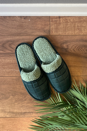 Lebal  Erkek Yeşil  Kare Desenli Önü Kapalı Ev Terliği  