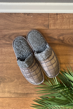 Lebal  Erkek Gri Kare Desenli Önü Kapalı Ev Terliği  