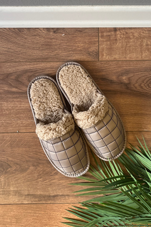 Lebal  Erkek Vizon Kare Desenli Önü Kapalı Ev Terliği  