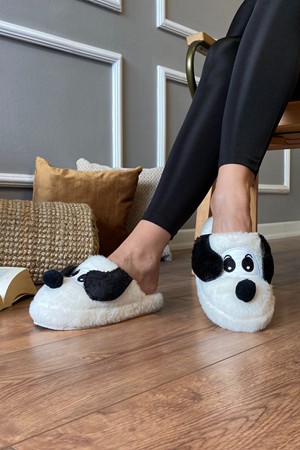 Margeret  Beyaz Köpek Figürlü   Önü Kapalı  Ev Terlik