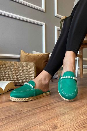 Wolf  Yeşil İnci Tokalı Yüksek Tabanlı  Ev Terliği