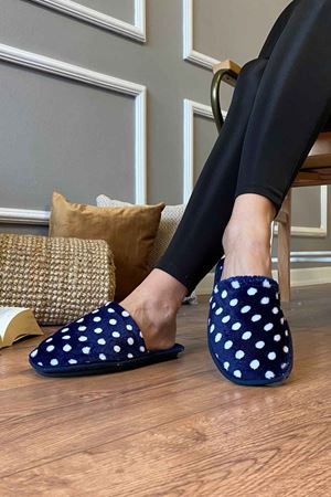 Alice Lacivert Puantiyeli Desenli  Önü Kapalı Ev Terliği  