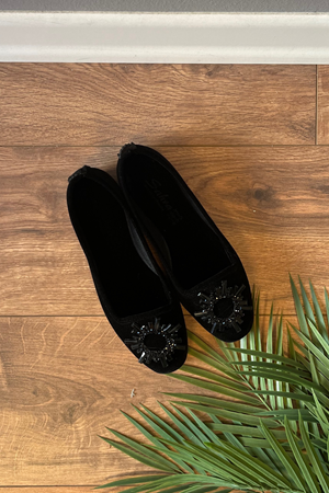 Winter Siyah Yuvarlak  Kristal  Taş Tokalı Babet 