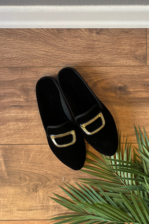 Zaha Siyah Kare Gold  Tokalı   Önü Kapalı Ev Terliği