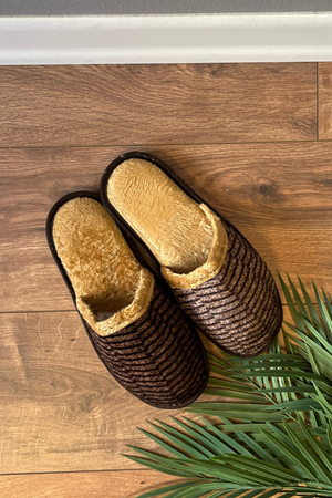 Florida Taba Erkek Yatay Ince Çizgi Desenli Ev Terliğli 