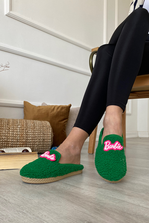 Victor Yeşil Yüksek Tabanlı Barbie Baskılı  Önü Kapalı Ev Terliği   