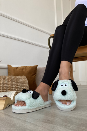 Philip  Bebe Mavisi Köpek Figürli  Teddi Kumaş  Ev Terliği  