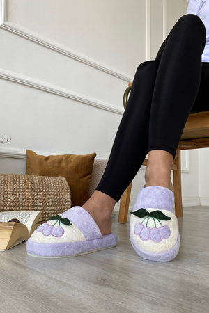 Felix   Lila Kiraz İşlemeli  Ev Terliğ 