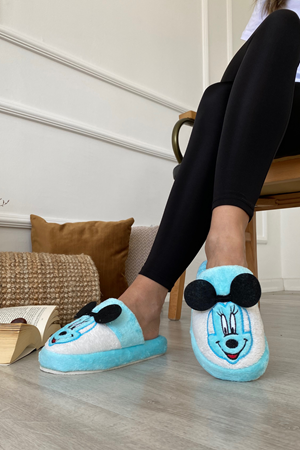 Oscar   Mavi  Hayvan Figür İşlemeli  Ev Terliğ  