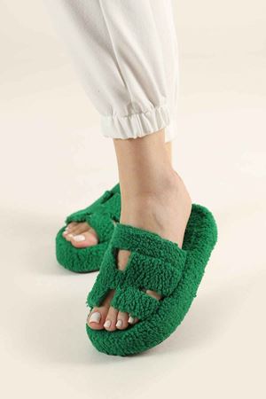 Köln Yeşil  Yüksek Tabanlı  H Kesim Kemerli Ev Terliği     