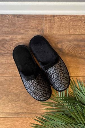 Florida Siyah Erkek Yatay Labirent Desenli Ev Terliği
