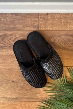 Florida Siyah Erkek Yatay ZıkzakDesenli Ev Terliği