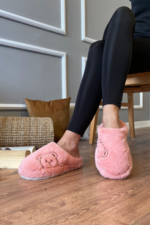 Palmer Pudra Panda Ayıcık Baskılı Önü Kapalı Ev Terliği  