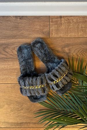 Fernando  Gri Zincir Kemer Detaylı  Tüylü  Ev Terliği  