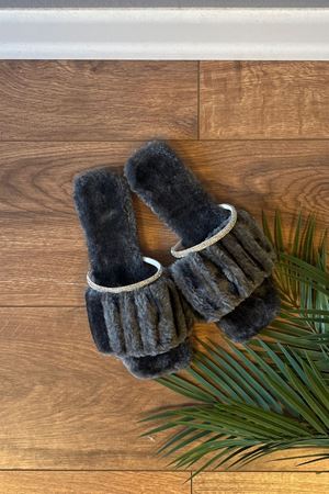 Salamon Gri Taş Kemer Detaylı Büzgü Kemerli  Ev Terliği   