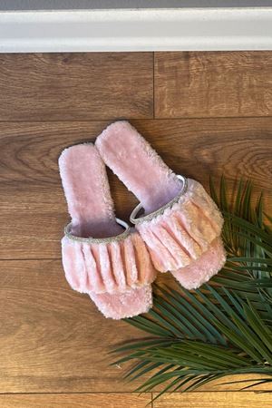 Salamon Pudra  Kemer Detaylı Büzgü Kemerli  Ev Terliği   